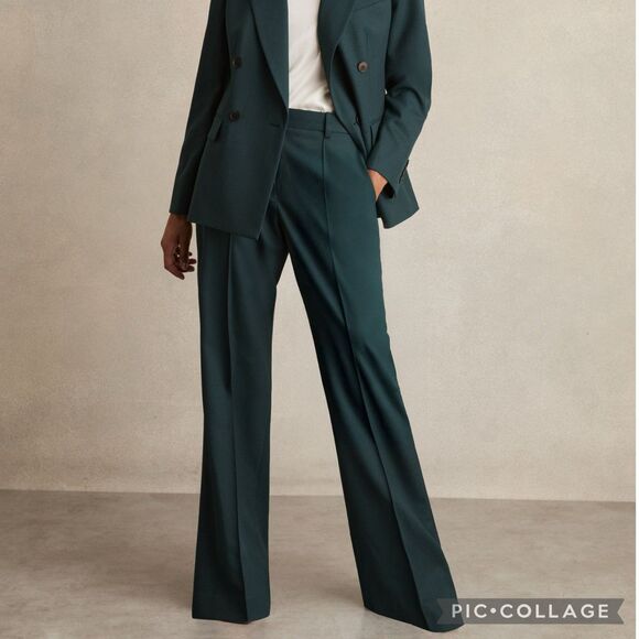 Reiss Pants - NEW Reiss Jade Wool Blend Wide Leg Suit Trousers Size 2 Pants in Green Designer